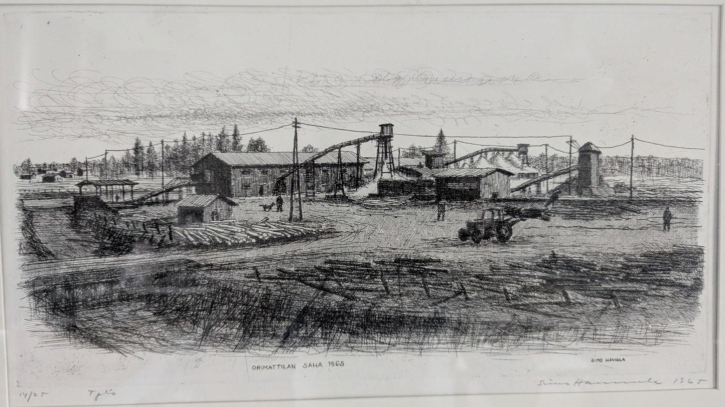 Simo Hannula - Orimattilan Saha (Signeerattu Etsaus 1965, 14/25)