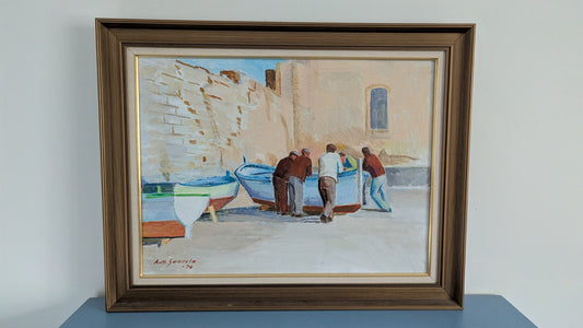 Antti Saarela - Cefalun Kalastajia (Signeerattu Öljyvärimaalaus, 1974)
