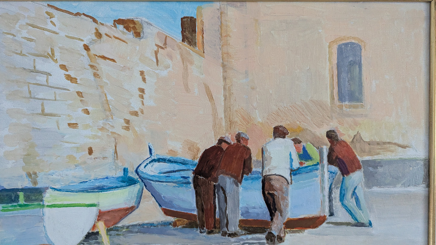 Antti Saarela - Cefalun Kalastajia (Signeerattu Öljyvärimaalaus, 1974)