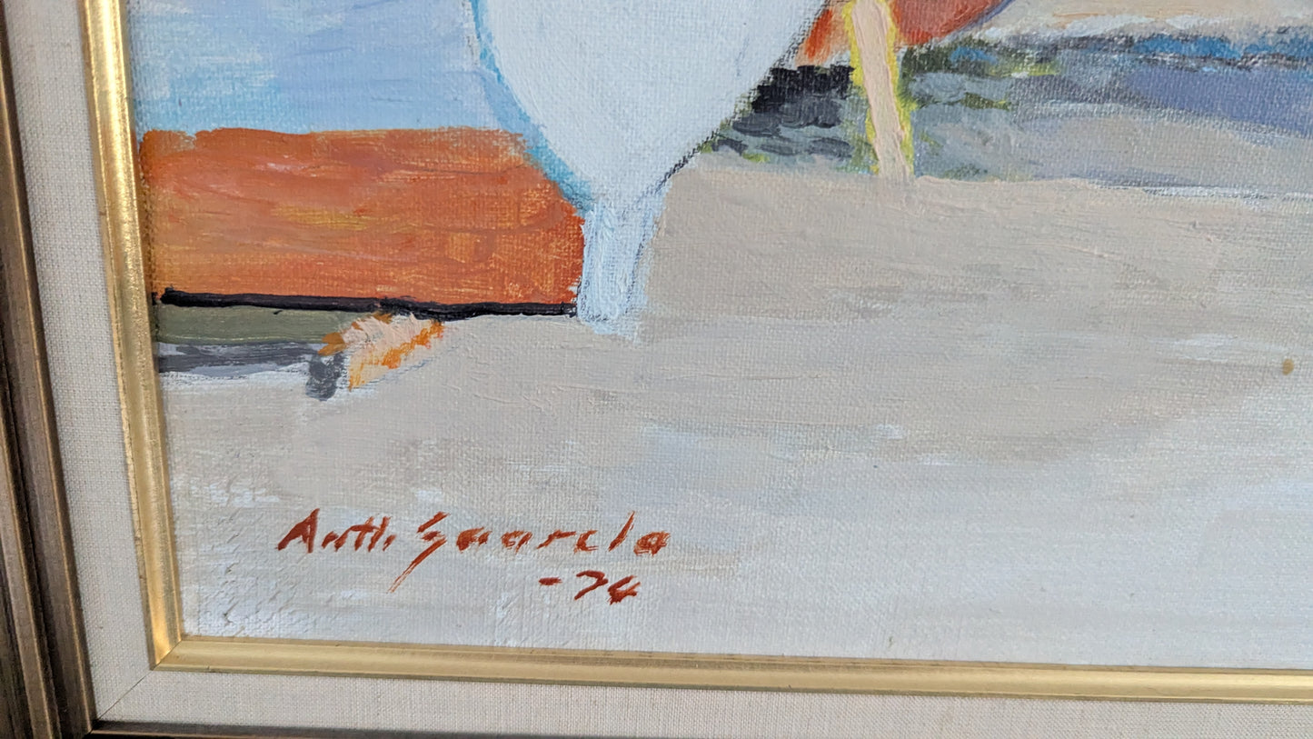 Antti Saarela - Cefalun Kalastajia (Signeerattu Öljyvärimaalaus, 1974)