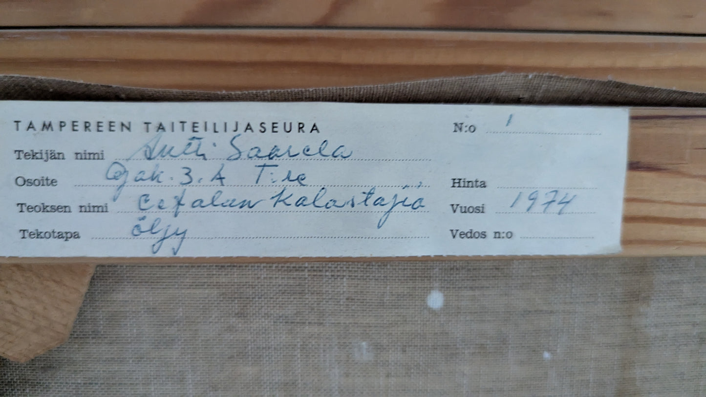 Antti Saarela - Cefalun Kalastajia (Signeerattu Öljyvärimaalaus, 1974)