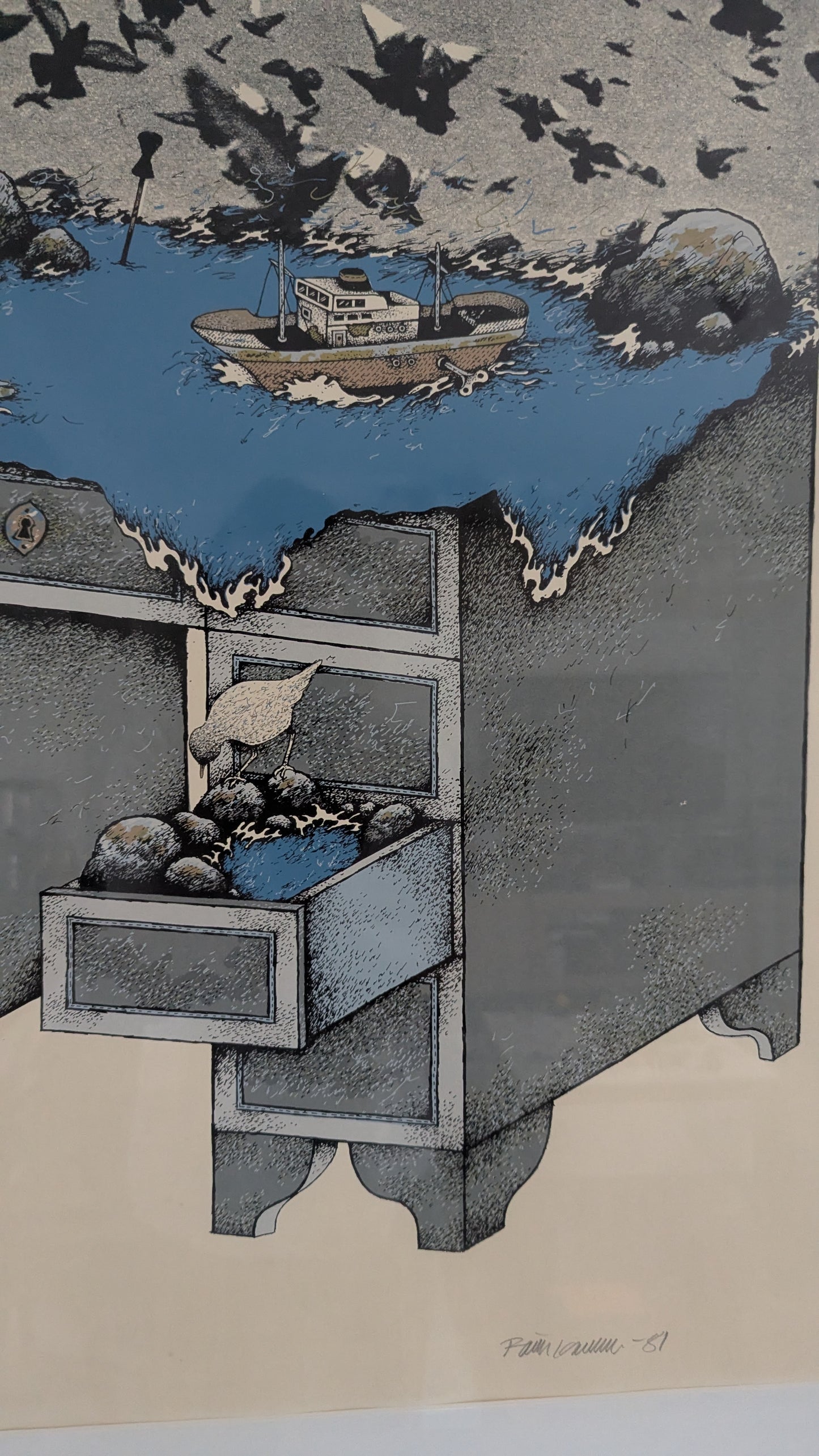 Raimo Kanerva - Signeerattu Grafiikka (1981, ISO, Korkeus: 100cm)