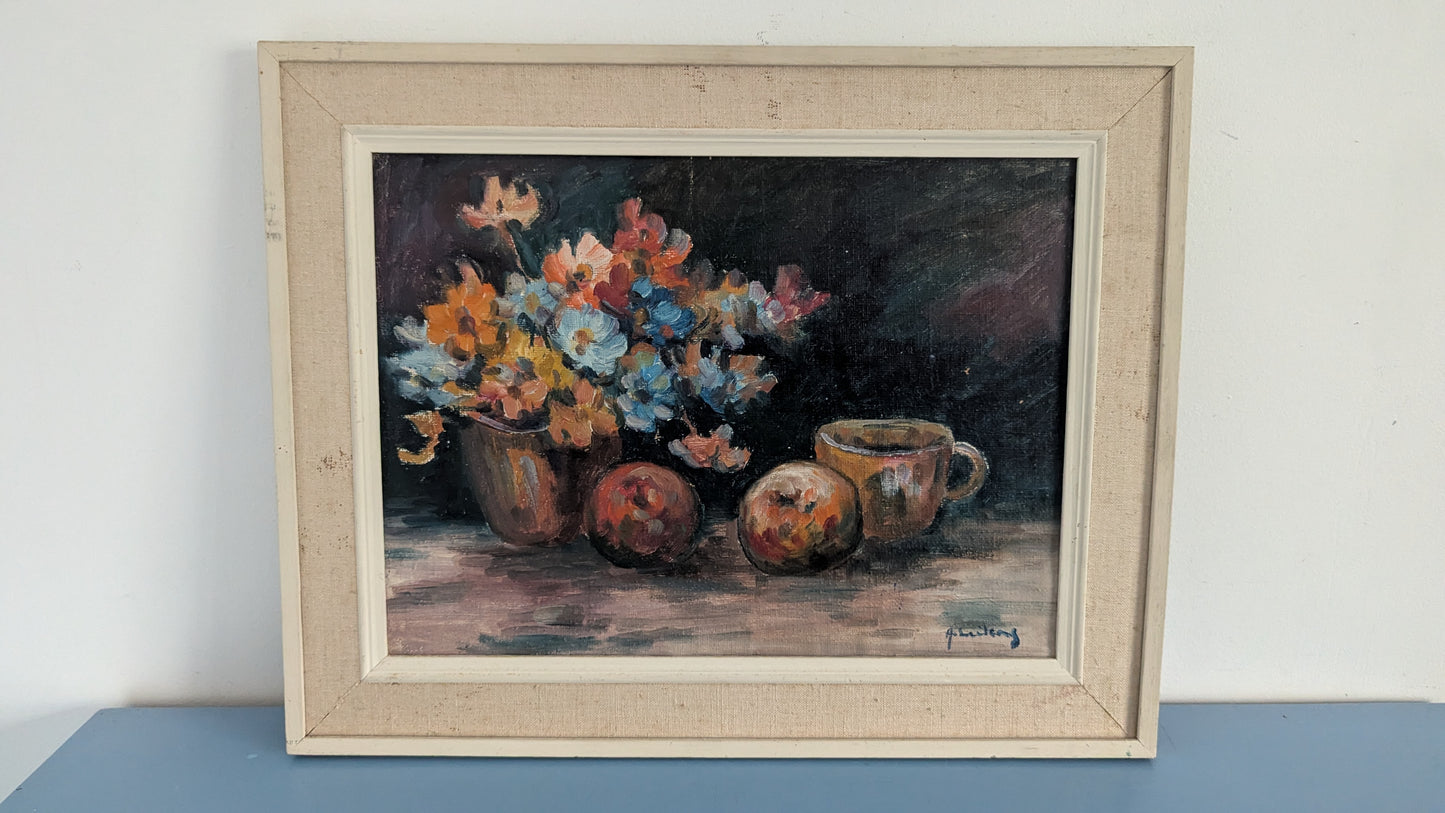 Kukka-asetelma (Signeerattu Öljyvärimaalaus)