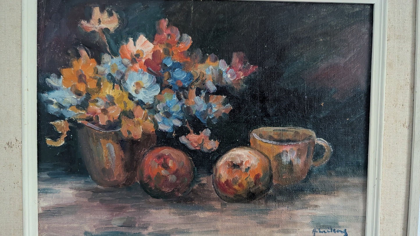 Kukka-asetelma (Signeerattu Öljyvärimaalaus)