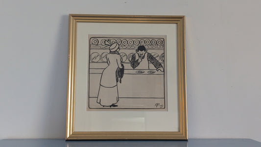 Alexander Paischeff - Alkuperäispiirros Pilalehti Ampiaiseen (Viipuri, 1915)