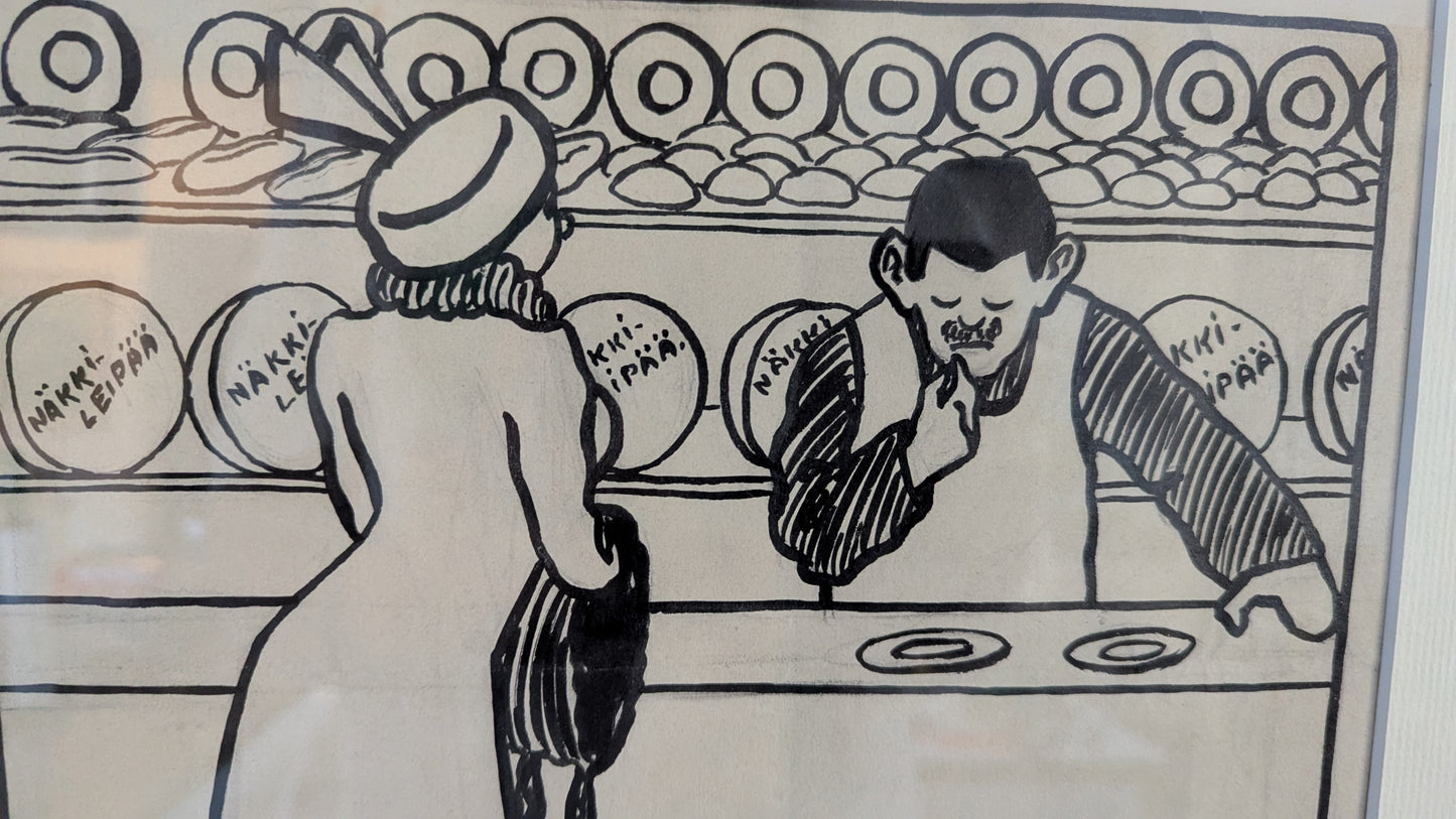 Alexander Paischeff - Alkuperäispiirros Pilalehti Ampiaiseen (Viipuri, 1915)