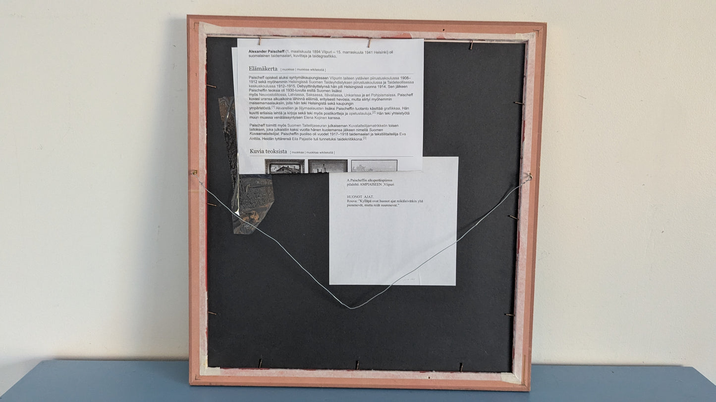 Alexander Paischeff - Alkuperäispiirros Pilalehti Ampiaiseen (Viipuri, 1915)