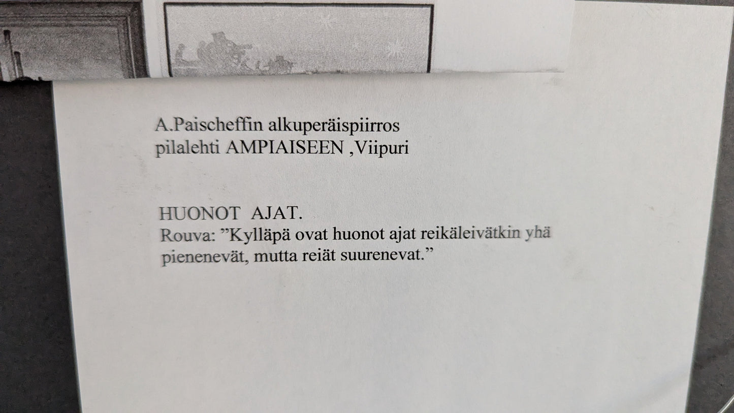Alexander Paischeff - Alkuperäispiirros Pilalehti Ampiaiseen (Viipuri, 1915)