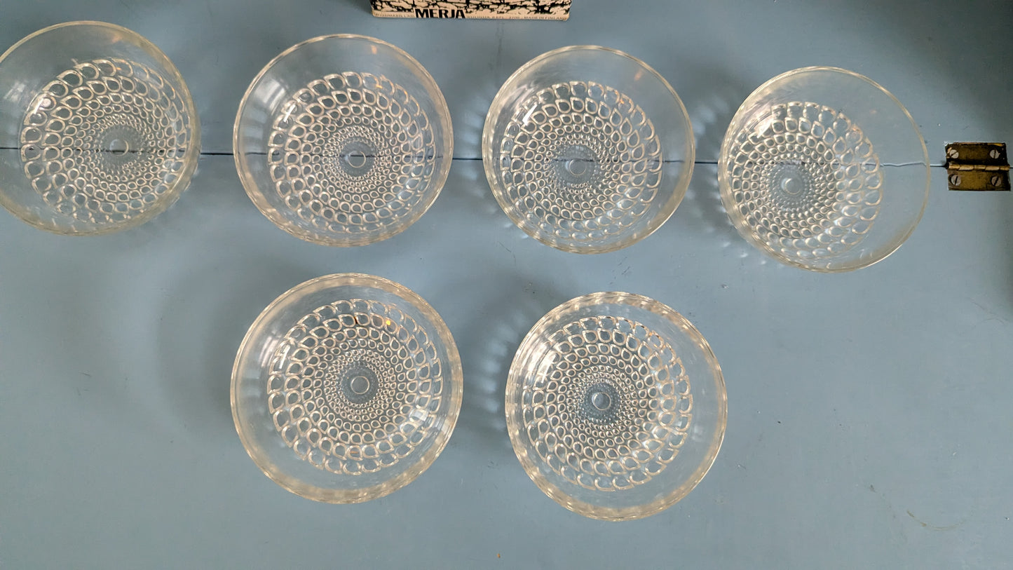 Riihimäen Lasi Merja Annoskulho (6kpl, 1974-1976, Tamara Aladin, Alk. Pakkauksessa)