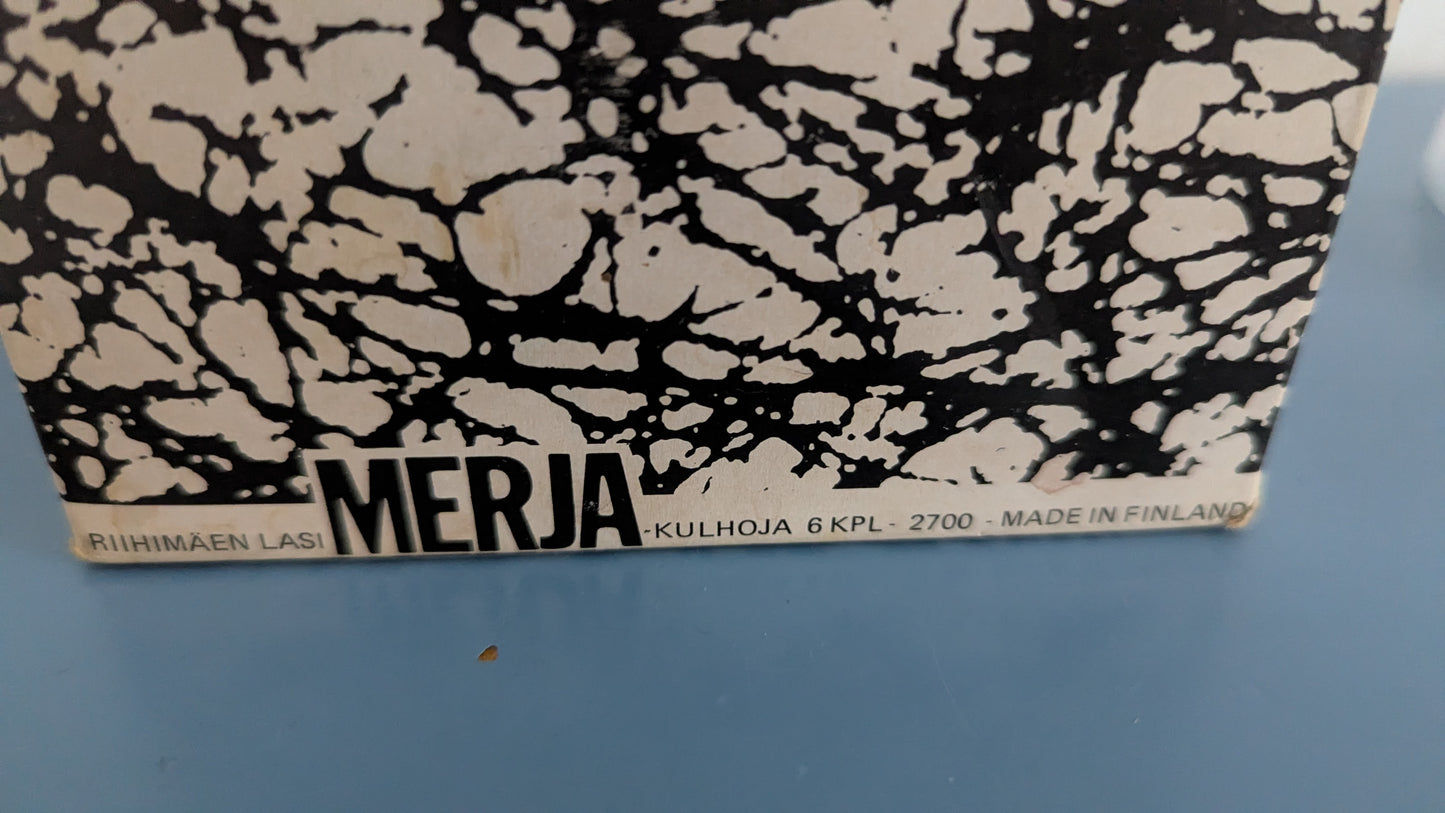 Riihimäen Lasi Merja Annoskulho (6kpl, 1974-1976, Tamara Aladin, Alk. Pakkauksessa)
