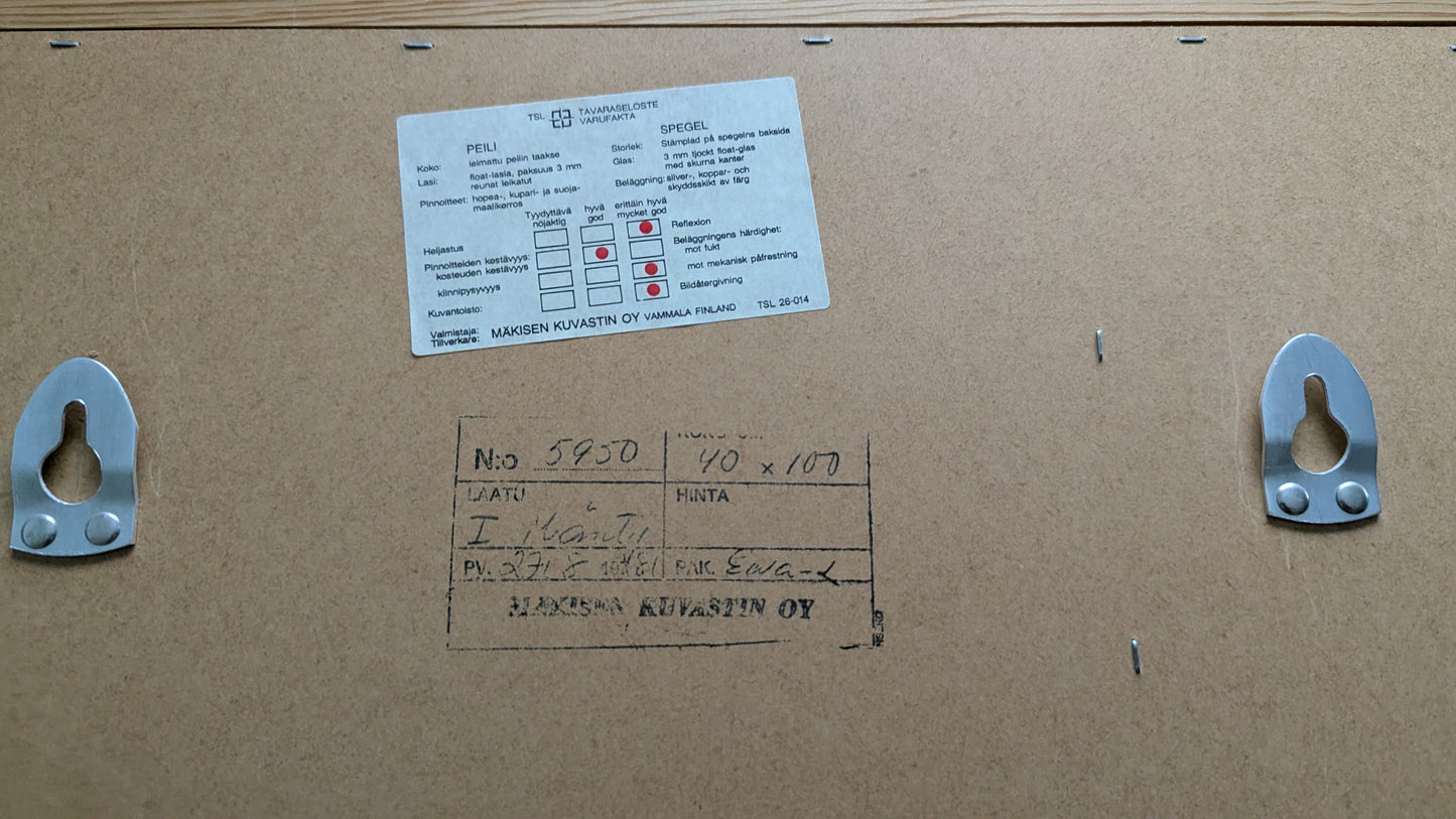 Mäkisen Kuvastin - Seinäpeili Säilytystaskuilla ja Ilmoitustaululla (1981)