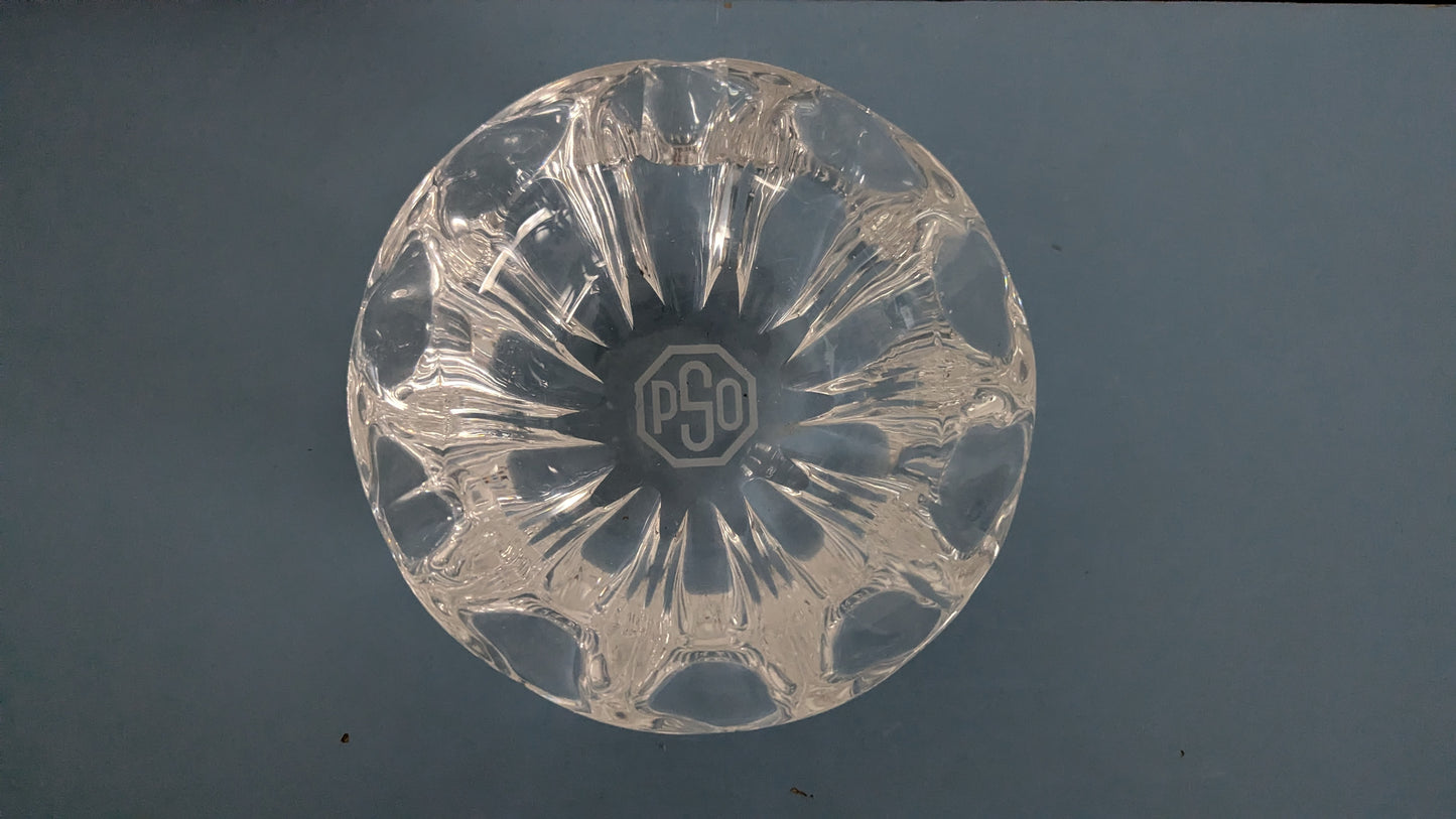 Kristallinen Tuhkakuppi / Tuhka-astia (Pohjoismainen Sähkö Oy eli PSO Logolla)