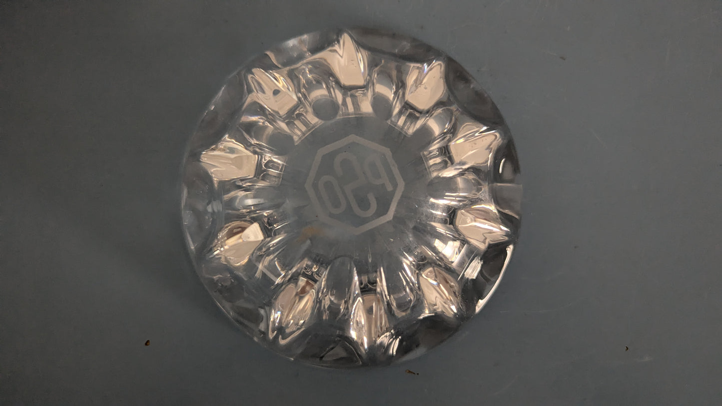 Kristallinen Tuhkakuppi / Tuhka-astia (Pohjoismainen Sähkö Oy eli PSO Logolla)