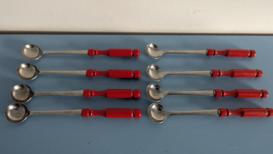 Vintage Kuumajuomalusikat / Glögilusikat (8kpl, Ruostumaton Teräs / Puu)