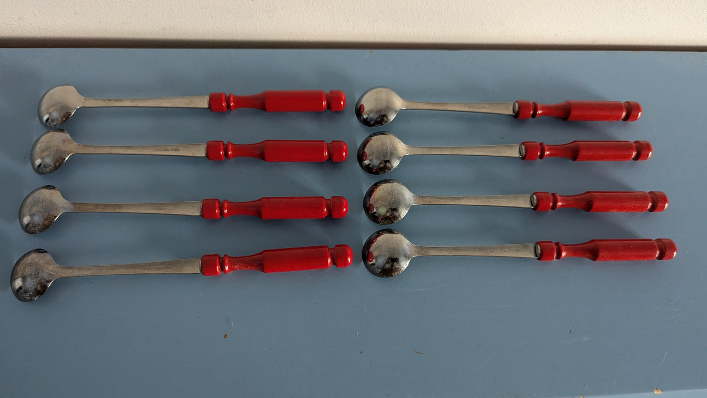 Vintage Kuumajuomalusikat / Glögilusikat (8kpl, Ruostumaton Teräs / Puu)