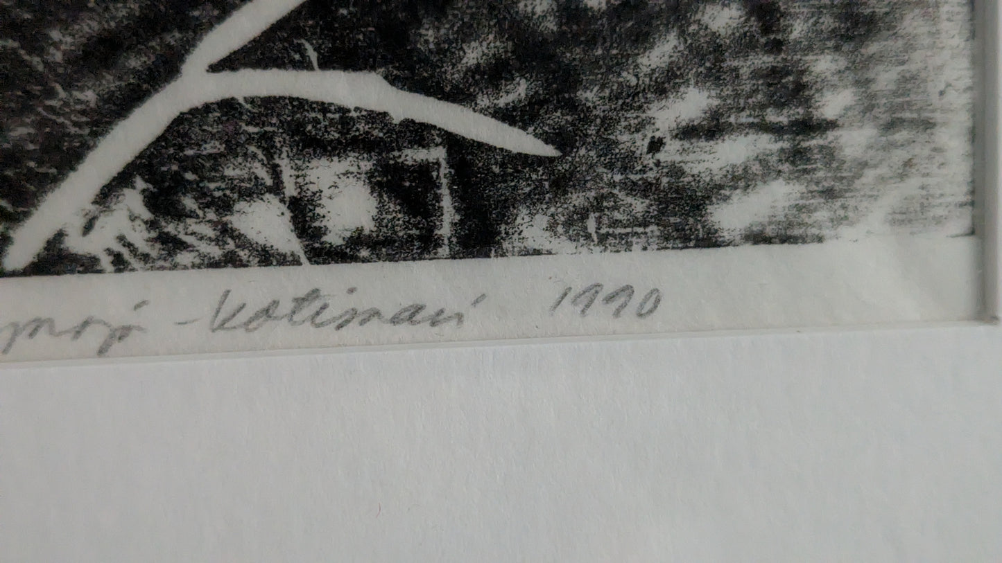 Hilkka Säilynoja-Kotisaari - Tumma On Yö... (Signeerattu Puupiirros 1990)