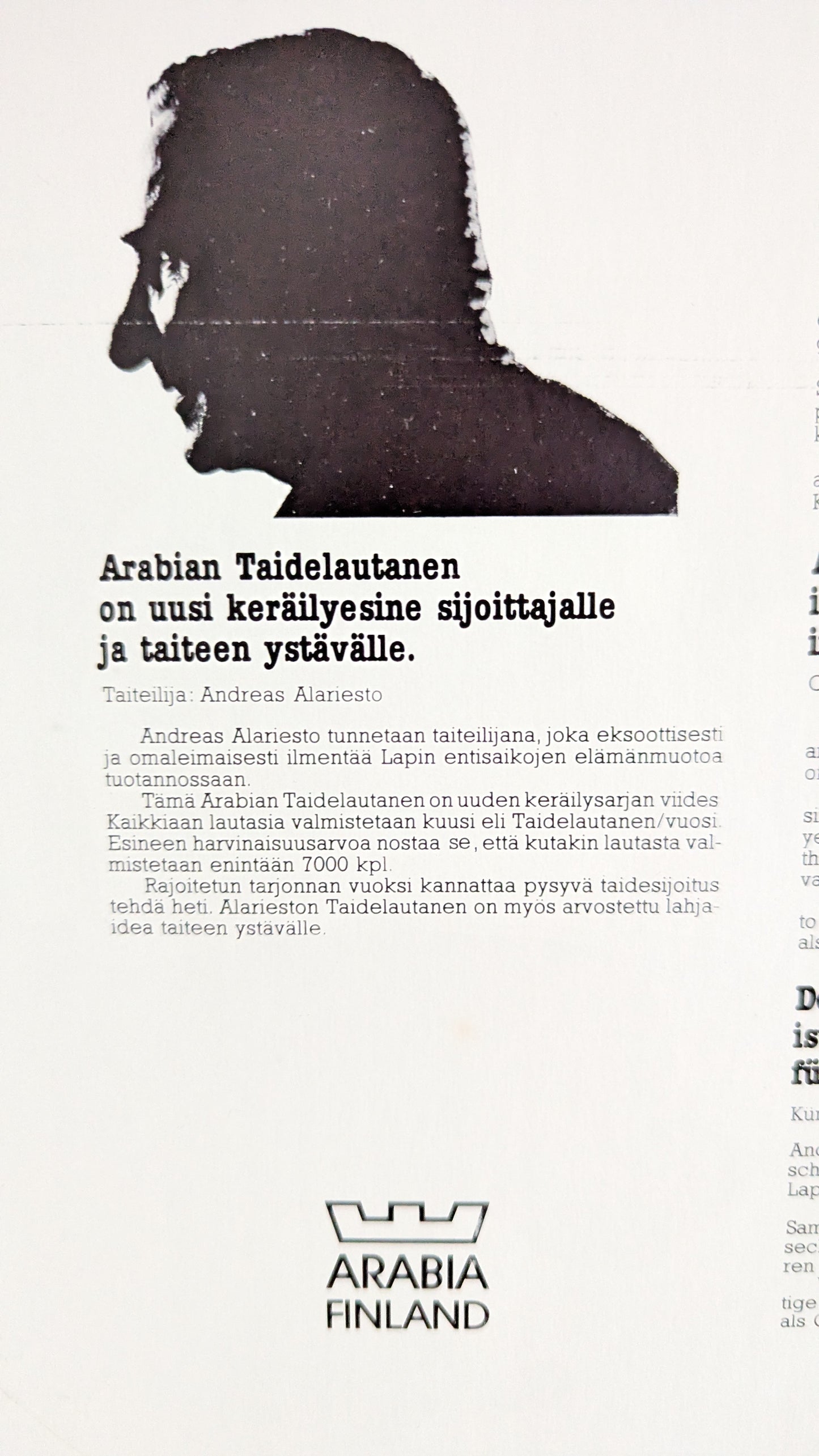 Arabia - Arabia Art Seinälautanen (1984, Alk. Paketissa, Andreas Alariesto)