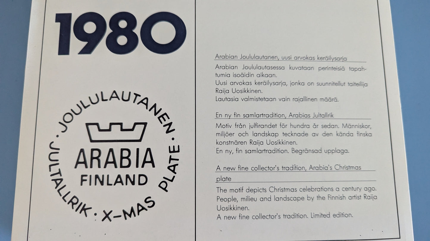 Arabia Joululautanen 1980 (Alkuperäisessä Paketissa, Raija Uosikkinen)