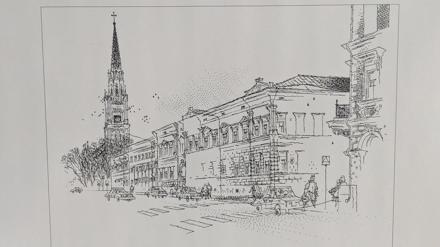 Raimo Huittinen - Eteläranta ja Keski-Porin Kirkko (Signeerattu Grafiikka 1999)