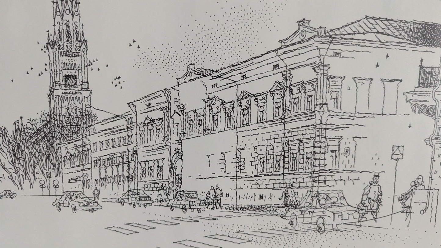 Raimo Huittinen - Eteläranta ja Keski-Porin Kirkko (Signeerattu Grafiikka 1999)