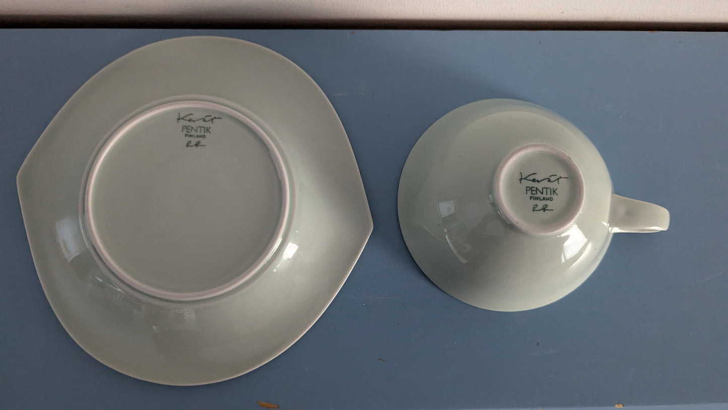 Pentik Kevät Teekuppi ja Lautanen (1990-luku, Signeerattu, Raino Ranta)
