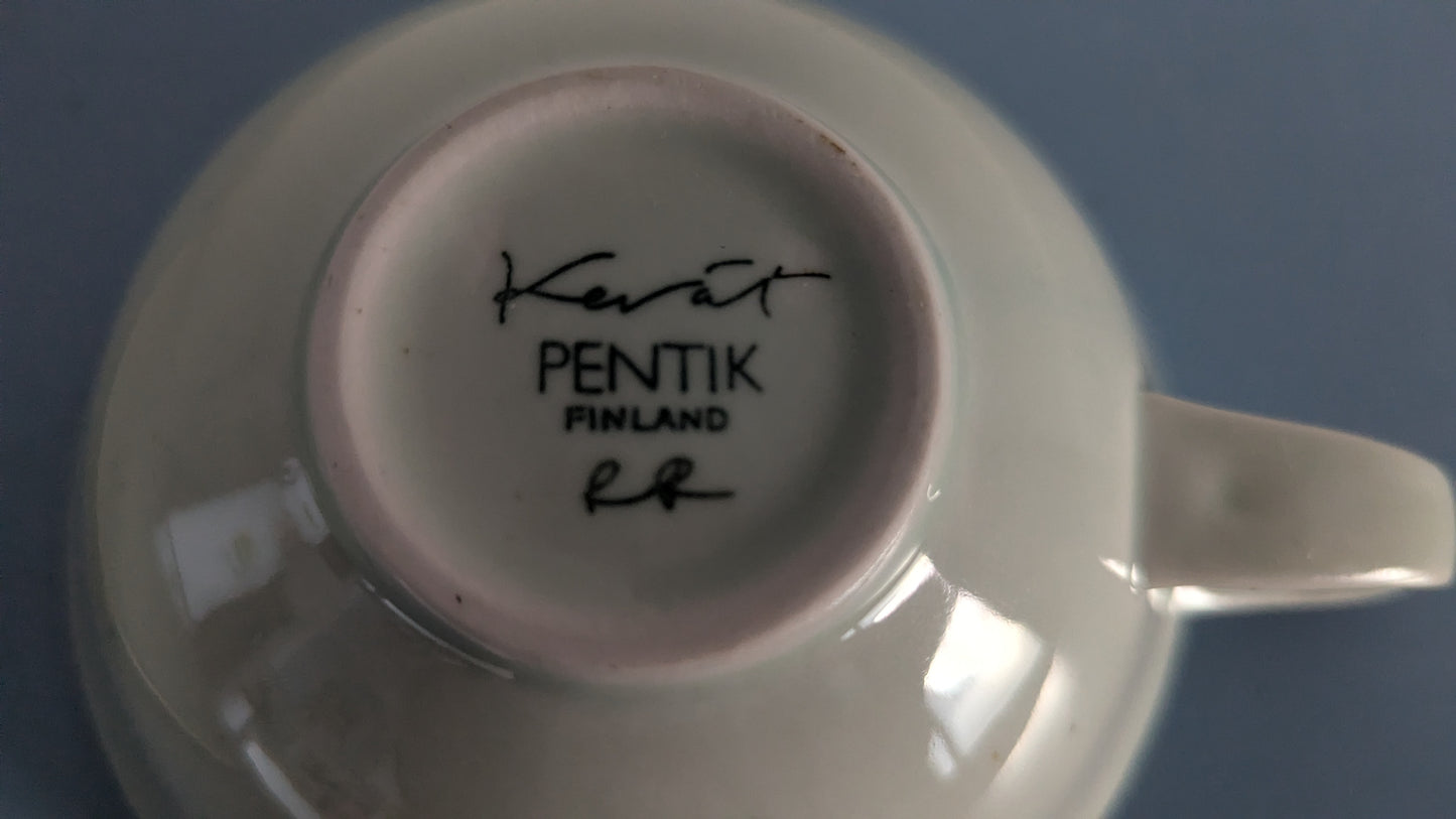 Pentik Kevät Teekuppi ja Lautanen (1990-luku, Signeerattu, Raino Ranta)