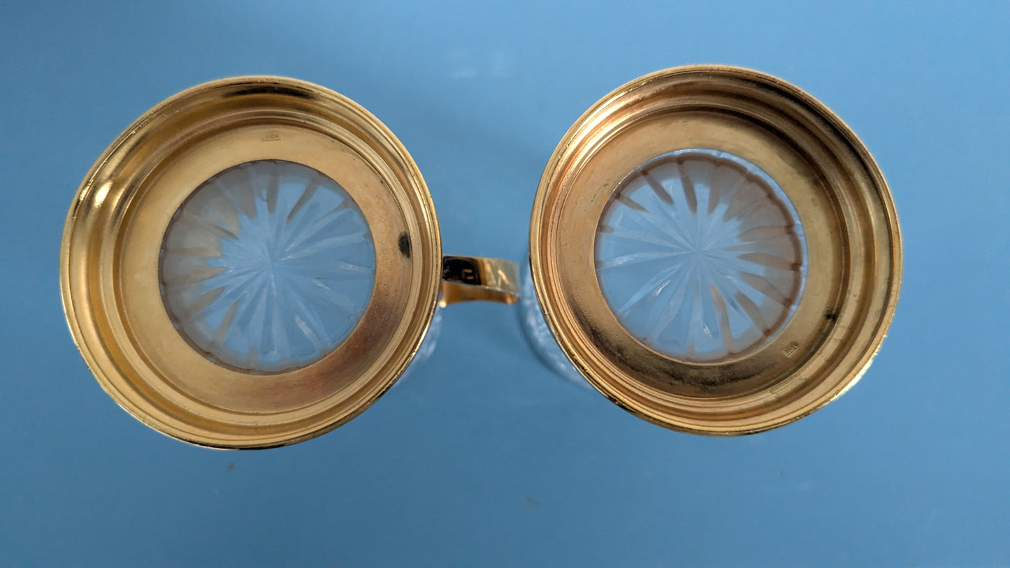 Neuvostoliittolaiset Podstakannik Teelasit (2kpl, Kristalli / Emaloitu Metalli)