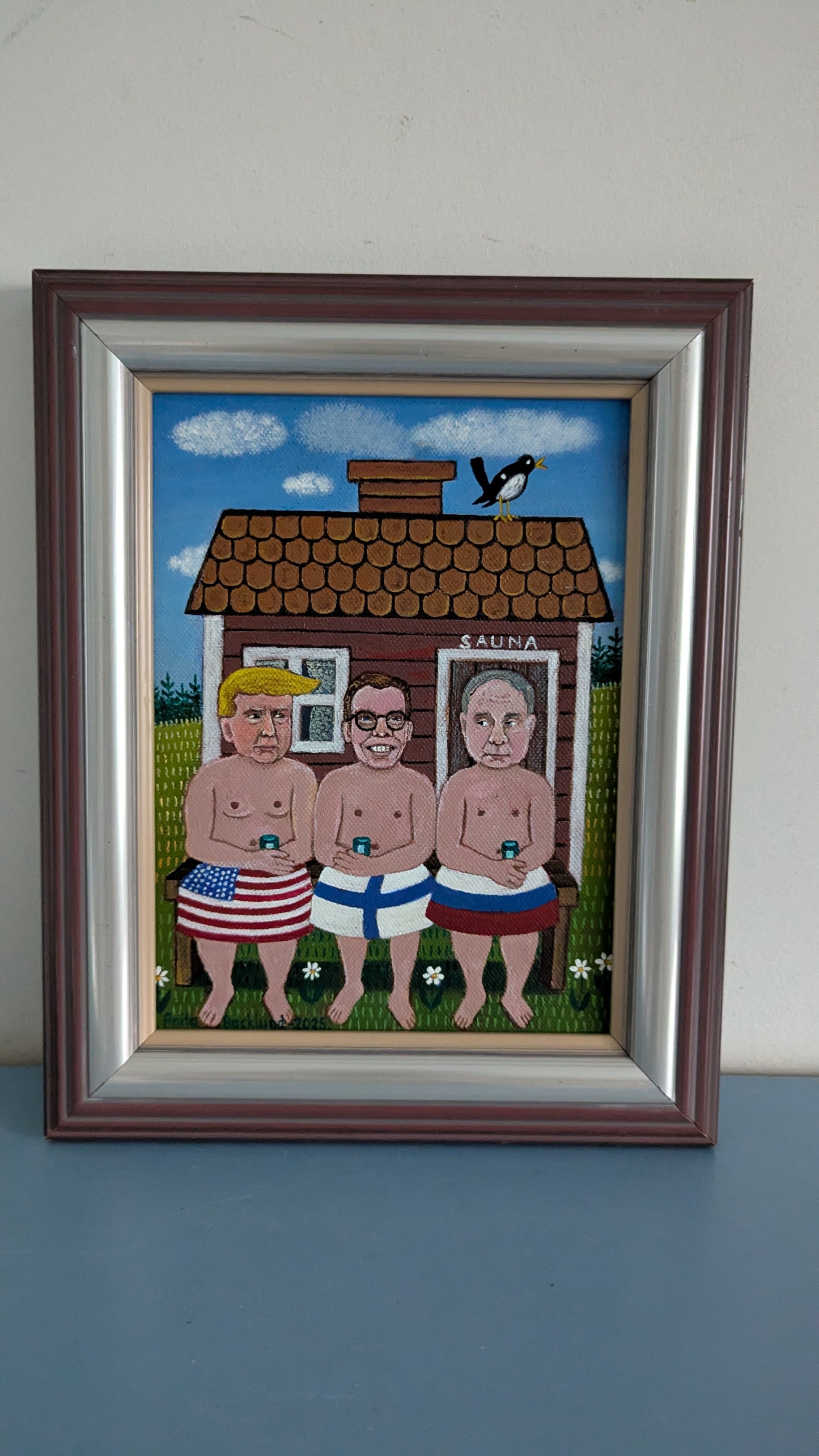 Anita Backlund - Saunassa Ongelmat Ratkeaa (Signeerattu Öljyvärimaalaus 2025)