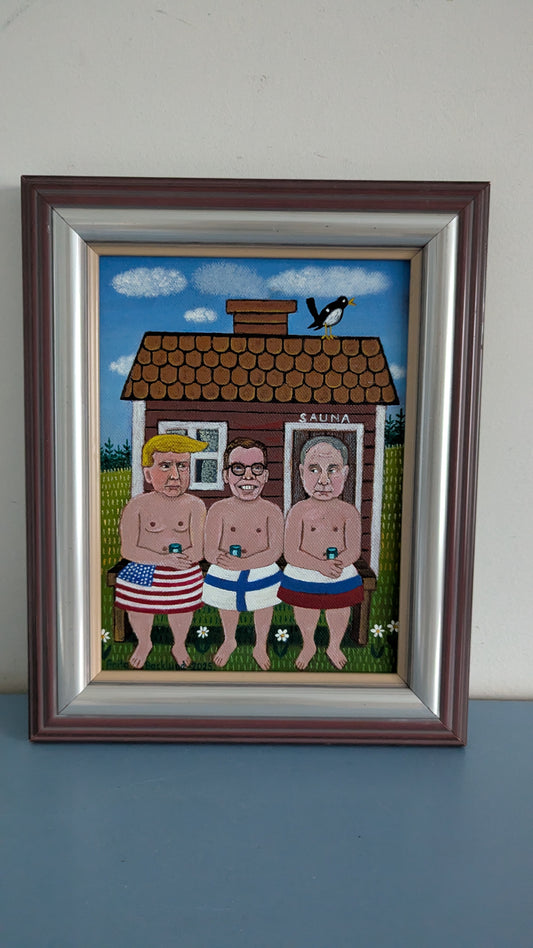 Anita Backlund - Saunassa Ongelmat Ratkeaa (Signeerattu Öljyvärimaalaus 2025)