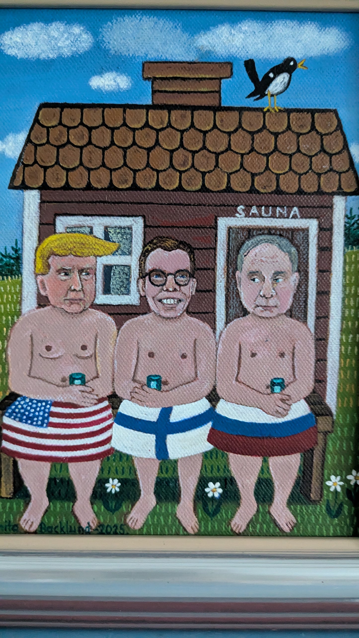 Anita Backlund - Saunassa Ongelmat Ratkeaa (Signeerattu Öljyvärimaalaus 2025)