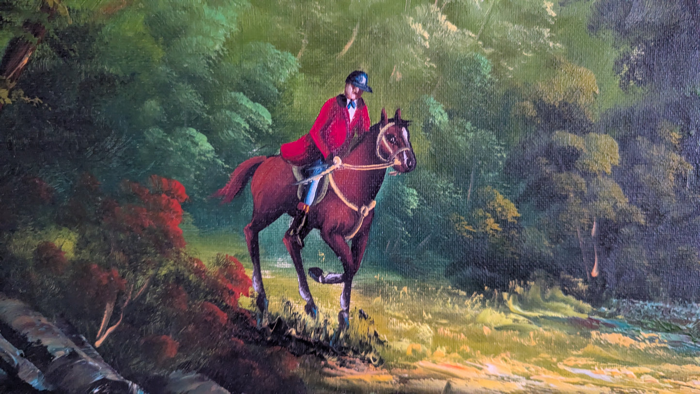 Signeerattu Metsästysaiheinen Öljyvärimaalaus