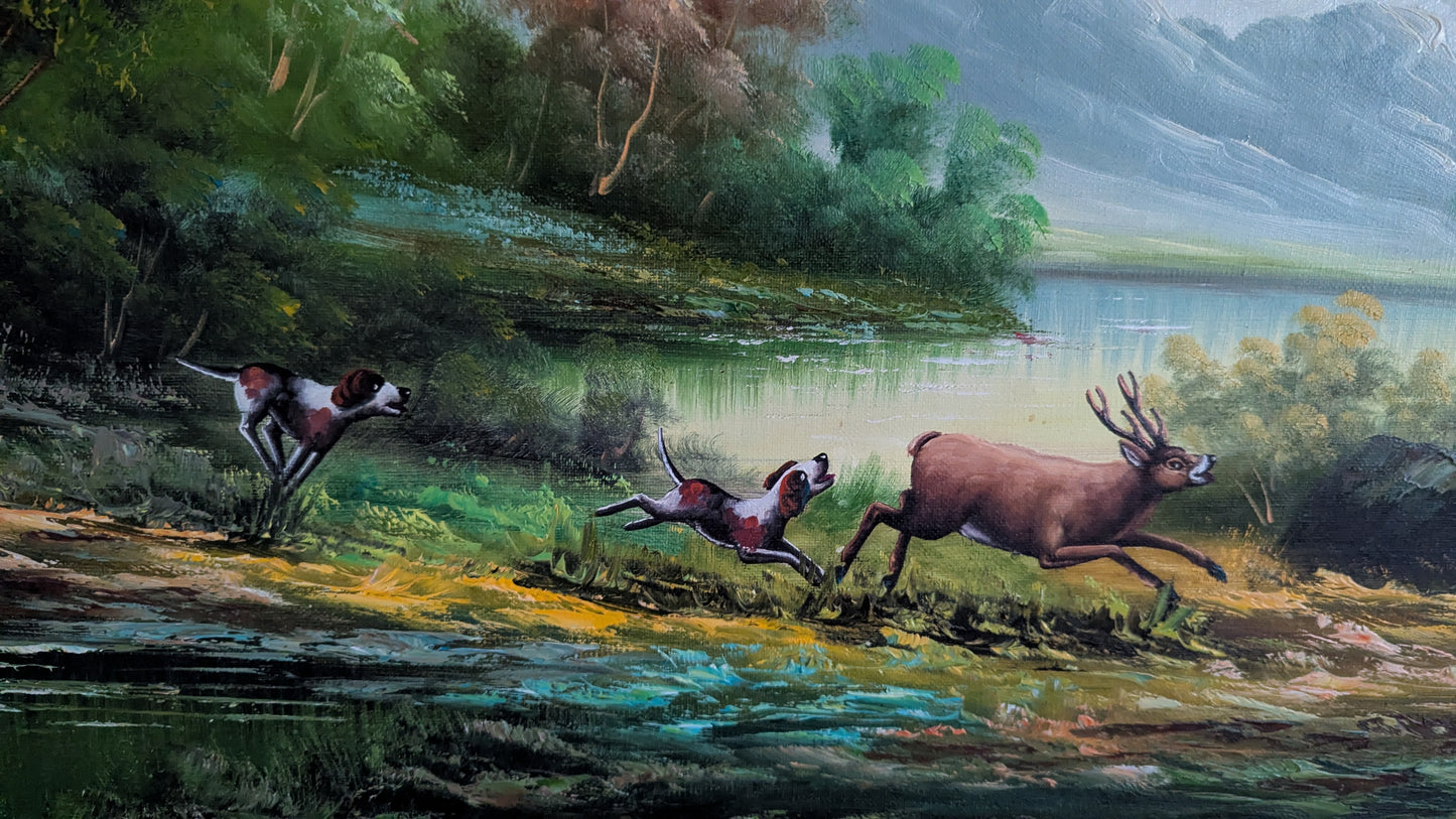 Signeerattu Metsästysaiheinen Öljyvärimaalaus