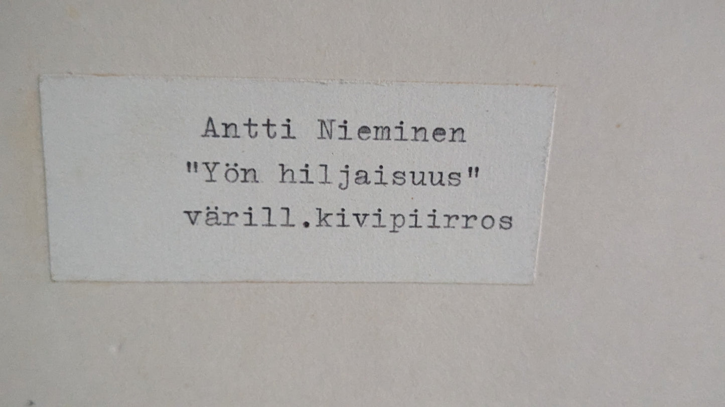 Antti Nieminen - Yön Hiljaisuus (Signeerattu Värikivipiirros 1965)