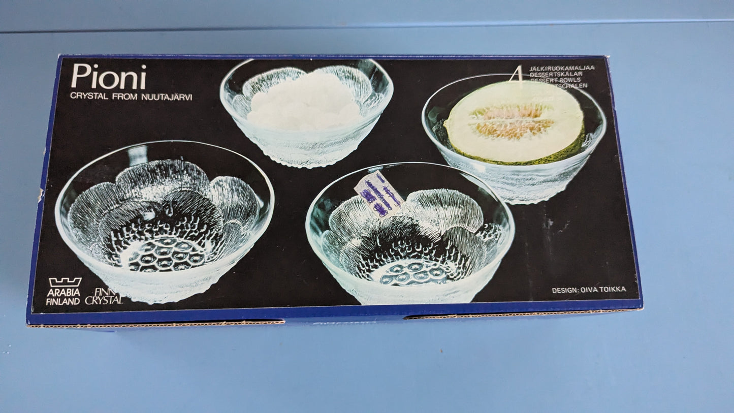 Nuutajärvi Pioni Annoskulho (4kpl, 1979-1984, Oiva Toikka, Alk. Pakkauksessa)