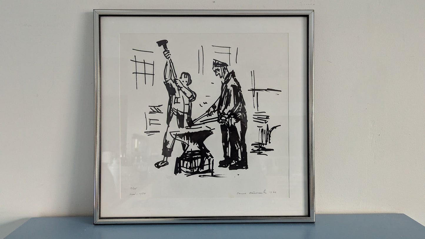Tauno Hämeranta - Seppämestari ja Päällelyöjä (Signeerattu Serigrafia 1977)