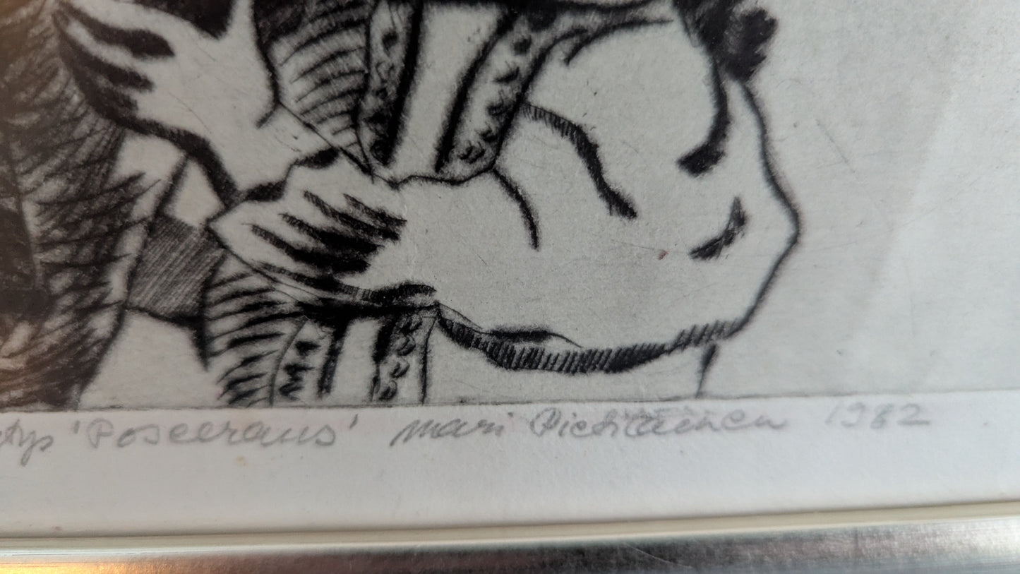 Mari Pietiläinen - Poseeraus (5/5, Signeerattu Etsaus 1982)