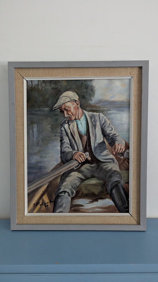 T. Aulanko - Kalaan Lähdössä (Signeerattu Öljyvärimaalaus 1960)