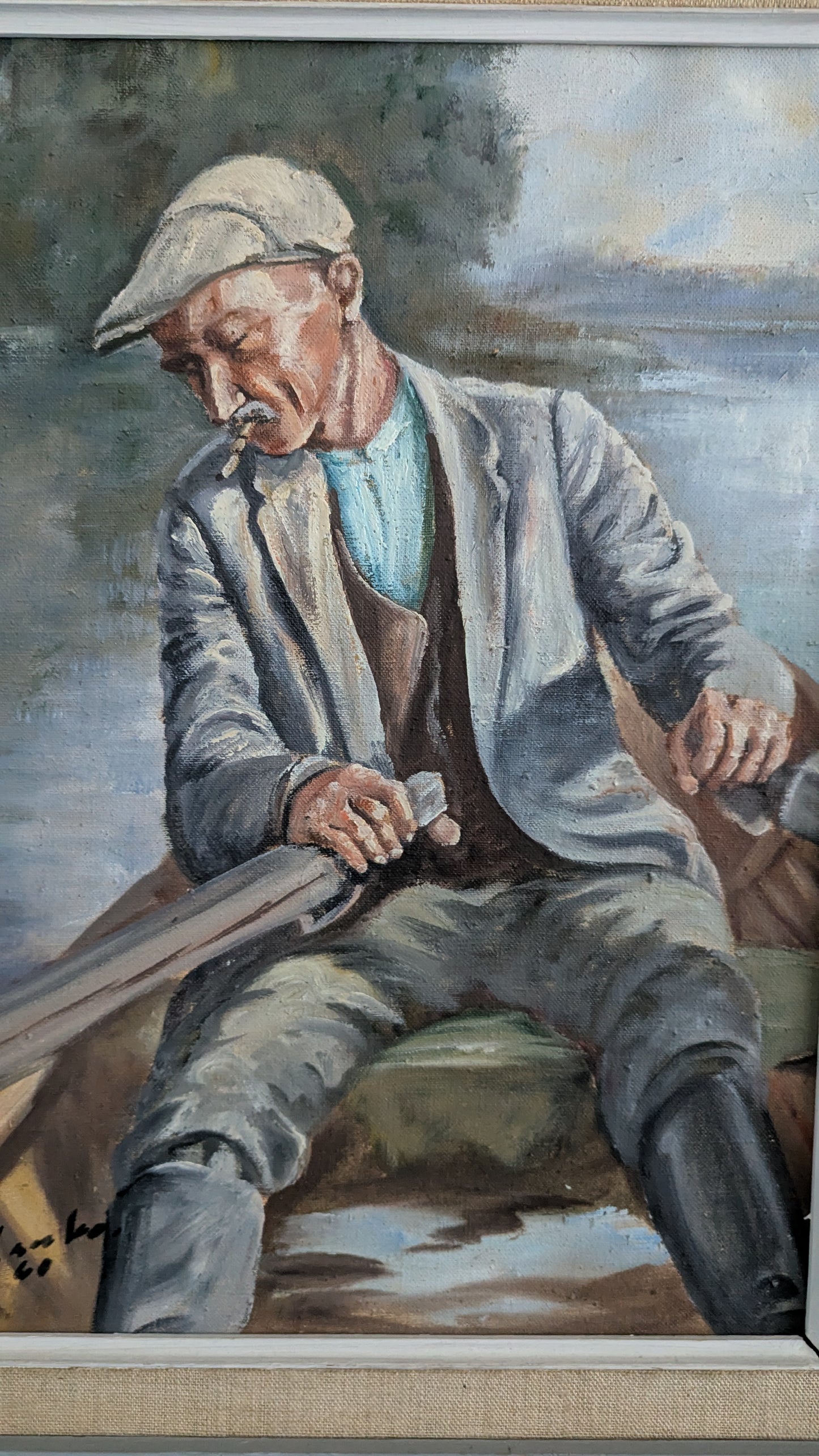 T. Aulanko - Kalaan Lähdössä (Signeerattu Öljyvärimaalaus 1960)