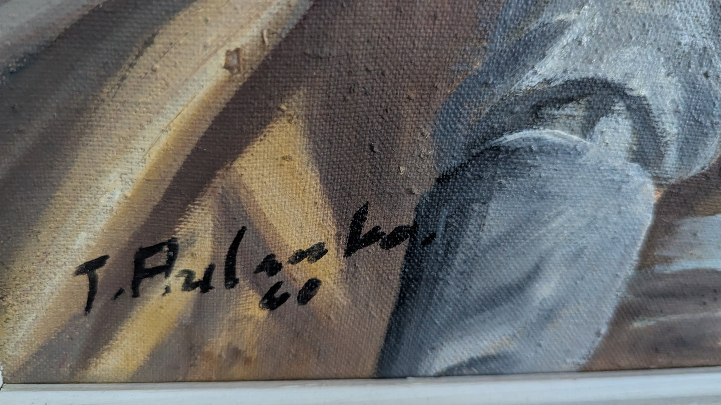 T. Aulanko - Kalaan Lähdössä (Signeerattu Öljyvärimaalaus 1960)