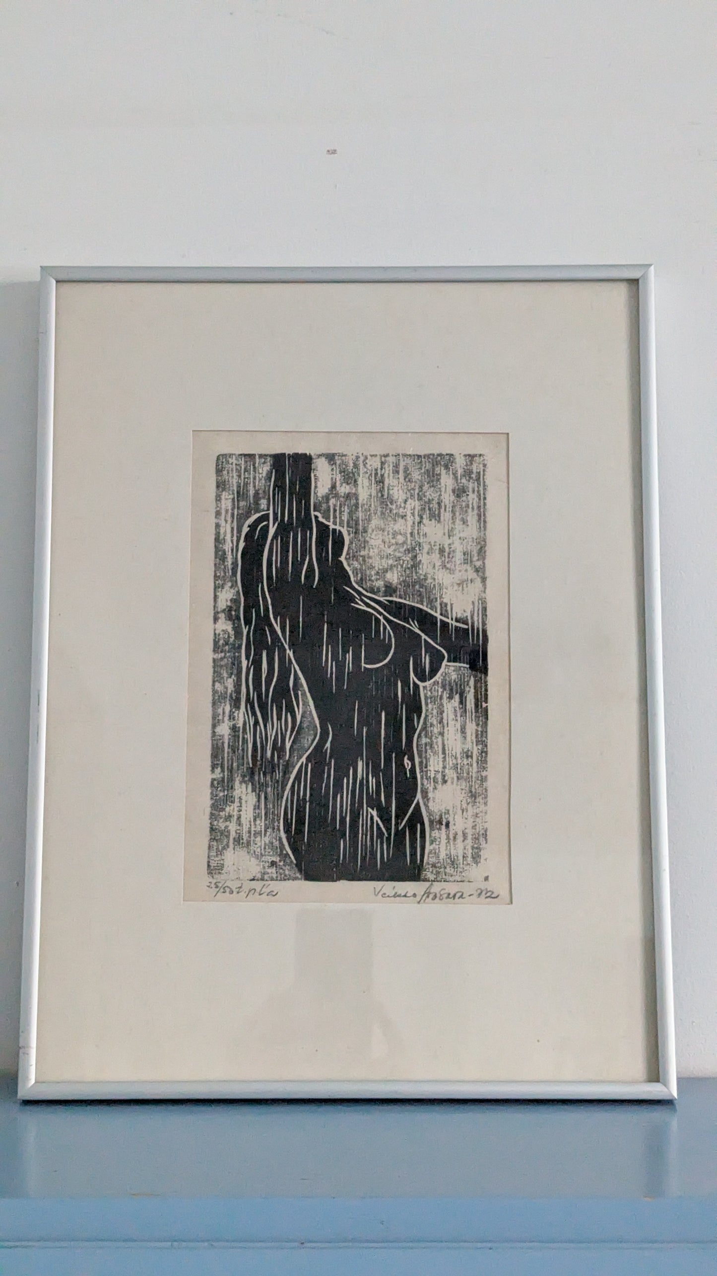 Veikko Arosara - Suihku (Signeerattu Puupiirros 1972)