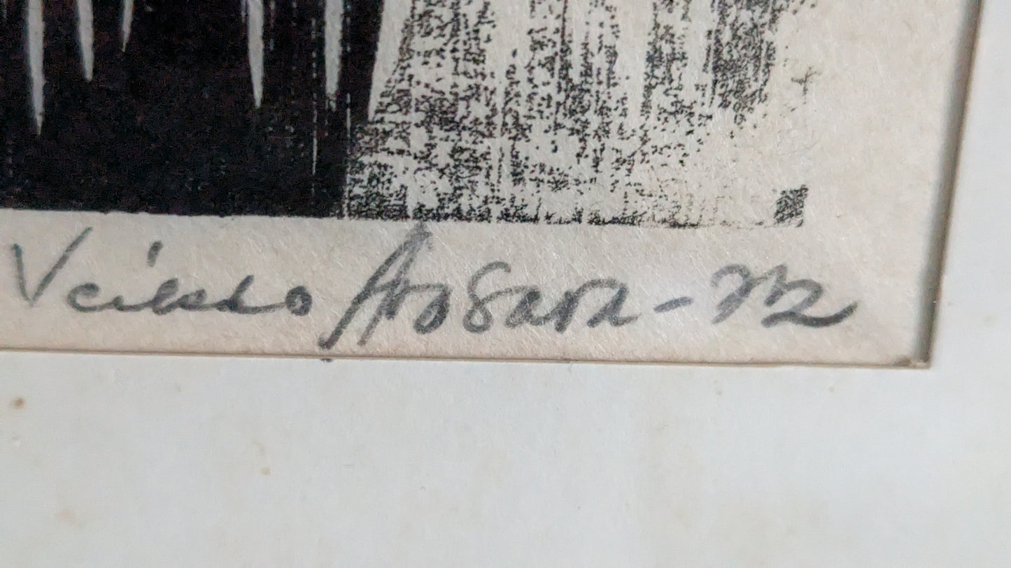 Veikko Arosara - Suihku (Signeerattu Puupiirros 1972)