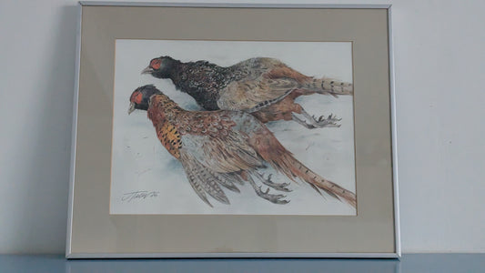 Fasaani Uros ja Naaras (Signeerattu Sekatekniikka 1996)