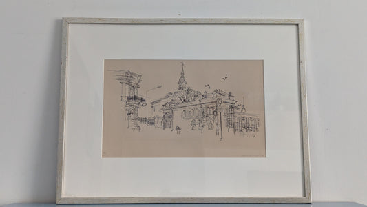 Raimo Huittinen - Eteläranta ja Porin Raatihuone (Signeerattu Grafiikka 1976)