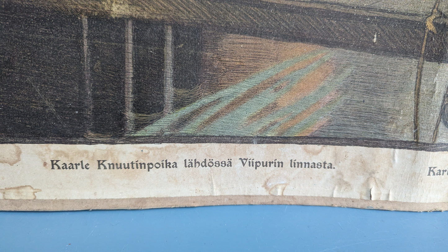 Opetustaulu - Kaarle Knuutinpoika Lähdössä Viipurin Linnasta (1904, Albert Gebhard)