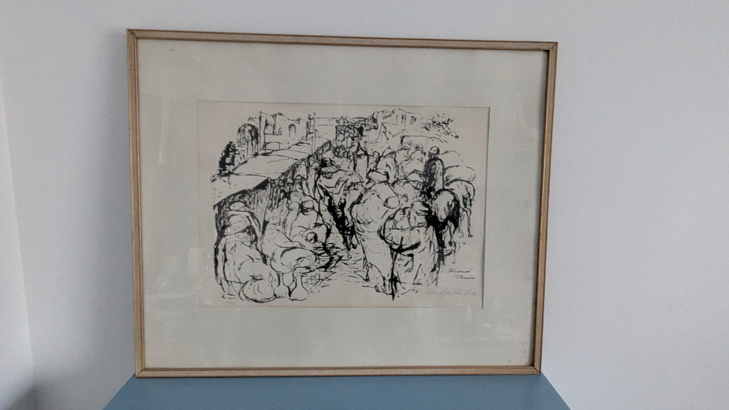 Hans Björklind - Toripäivä (Signeerattu Grafiikka 1962)