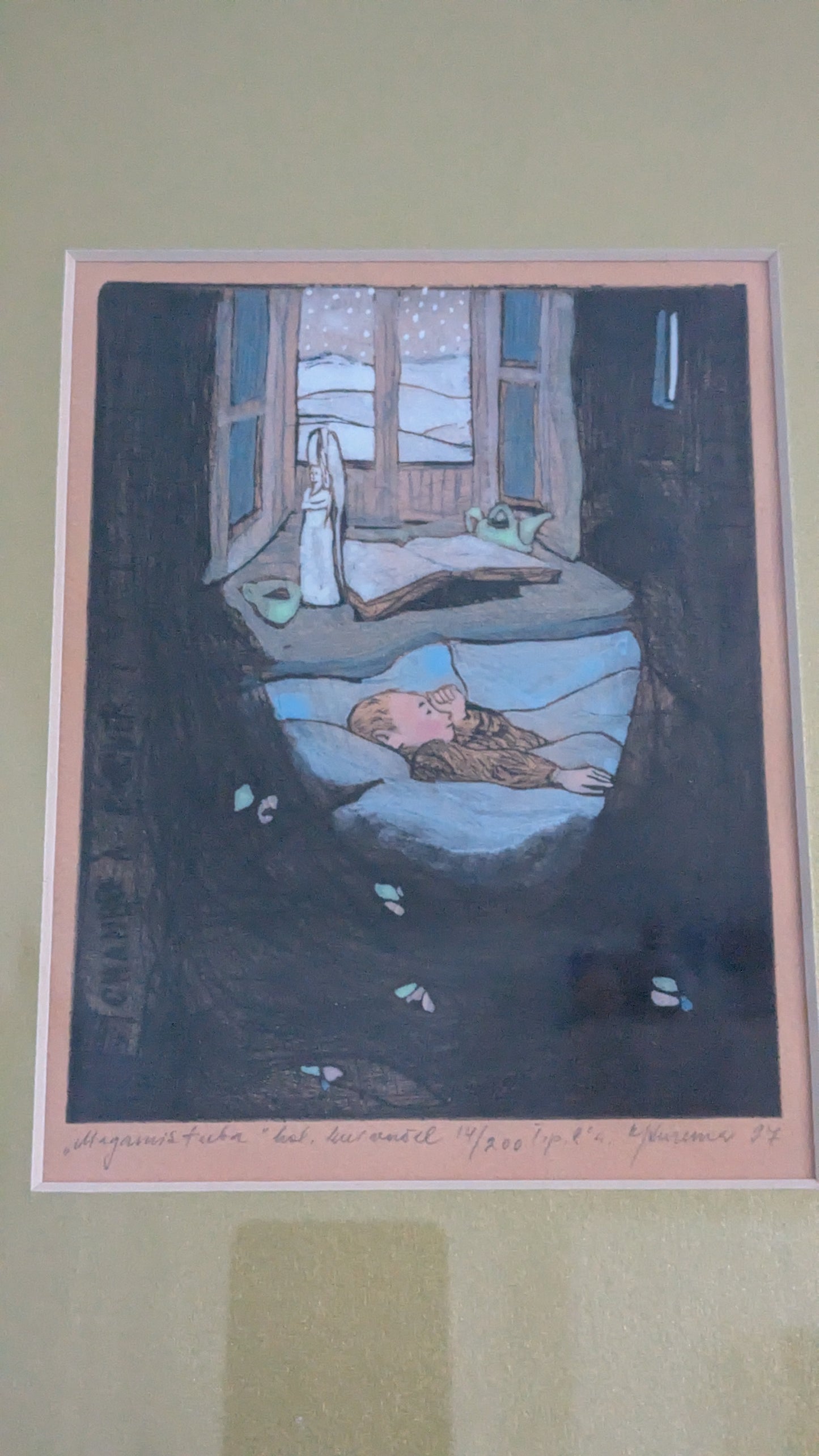Kadi Kurema - Magamistuba / Makuuhuone (Signeerattu Kuivaneulatyö 1997)