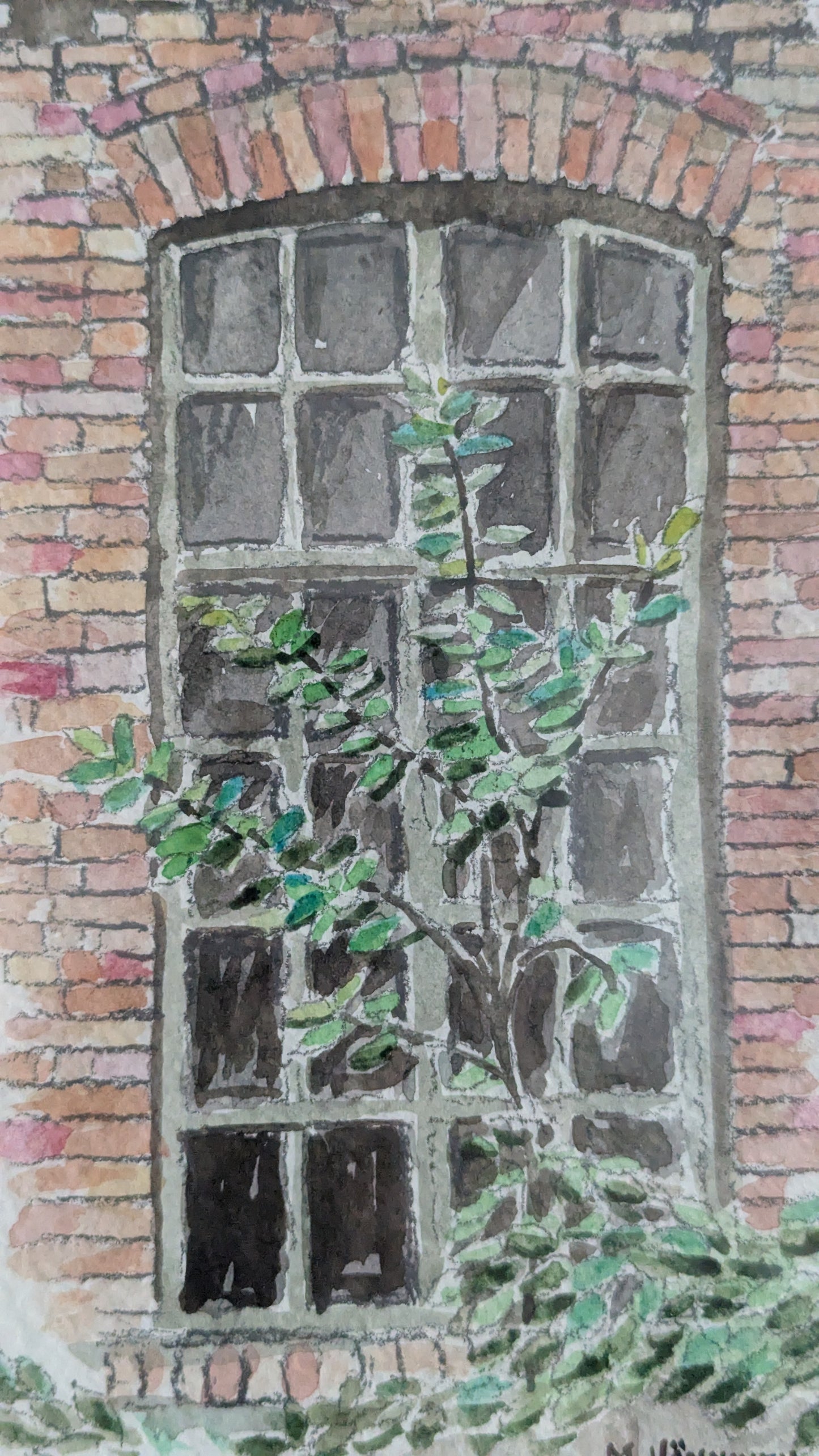 M. Hänninen - Paperitehtaan Ikkuna (Signeerattu Akvarellimaalaus 1991)