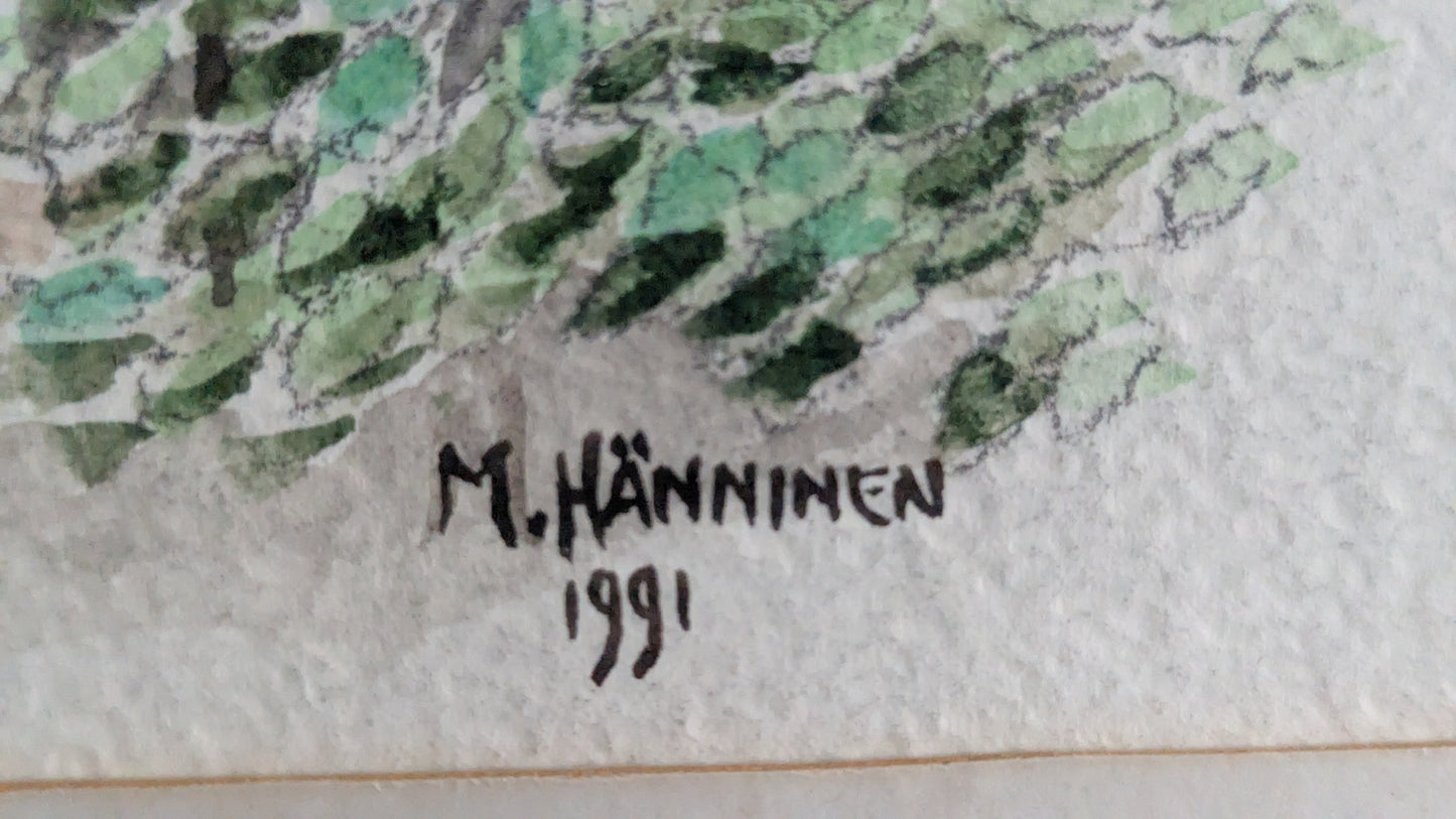 M. Hänninen - Paperitehtaan Ikkuna (Signeerattu Akvarellimaalaus 1991)