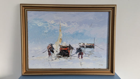 F. Pavone - Pescatori al Lavoro / Kalastajat Työssään (Signeerattu Öljyvärityö 1980)