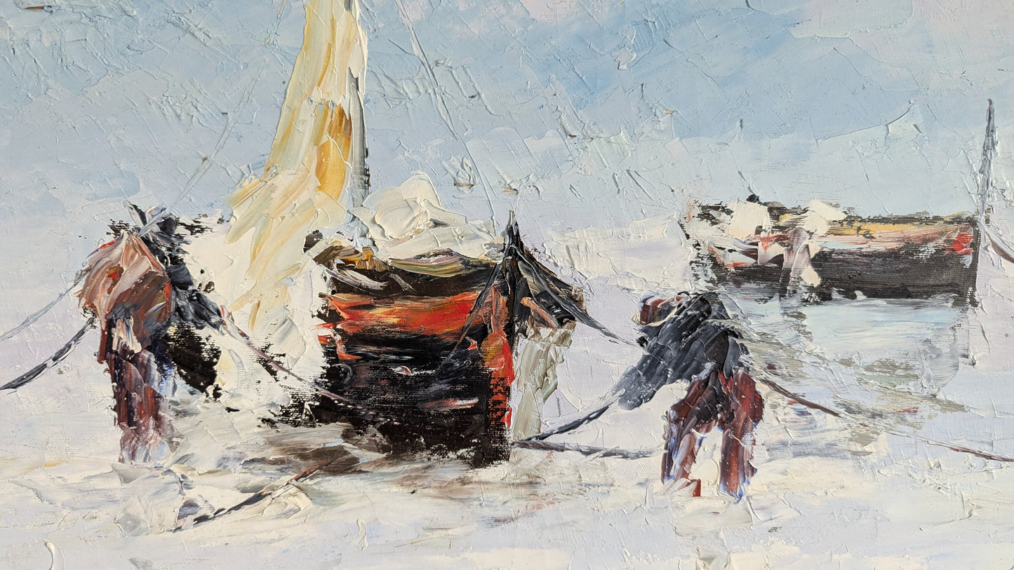 F. Pavone - Pescatori al Lavoro / Kalastajat Työssään (Signeerattu Öljyvärityö 1980)